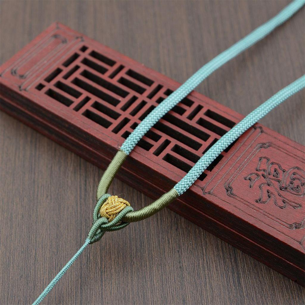 Adjustable Hand-Woven Necklace with Jade Agate Ruyi Pendant & Crystal Cord