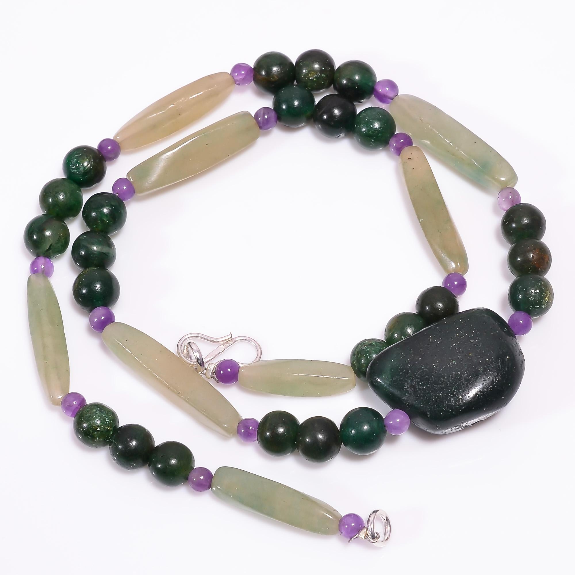

NaturalSakota Mine Emerald Aventurine Amethyst Beads Necklace 3-27 mm 18 UB8006 UB-8006