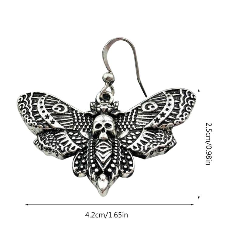 Goth Gothic Death Skull Moth Chain Earrings for Men Women Pendant Choker Earrings Vintage Punk Jewelry New Fashion