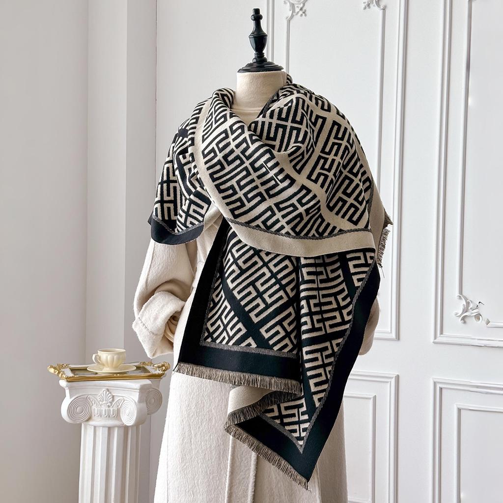 Letter Pashmina Shawl Warm Cashmere Scarf for Women Luxury Winter Thick Blanket Bufanda Female Wrap Bandana Echarpe Poncho