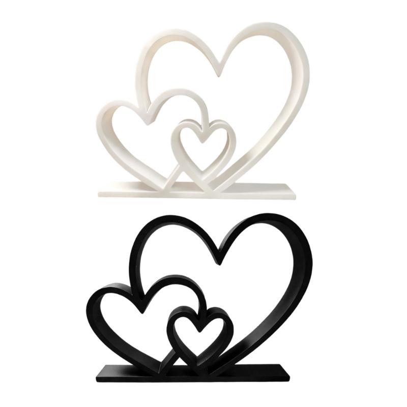 Aesthetic Love Statues Three Heart Sculpture Heart Sculptures Figurines Table Ornament Romantics Gift for Valentines