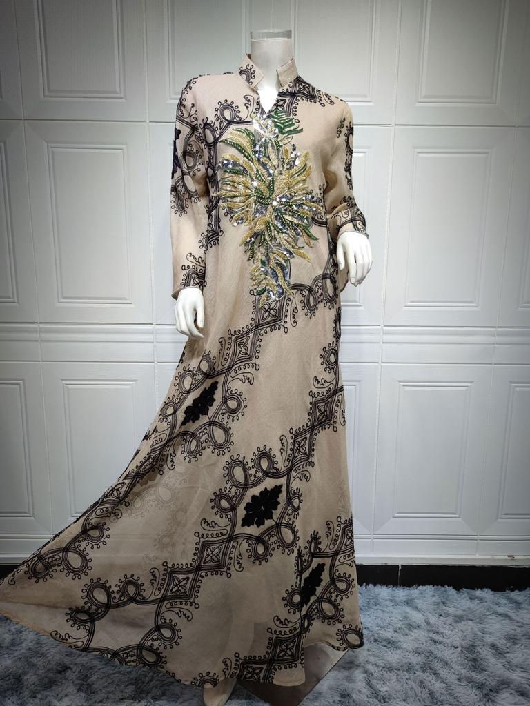 Luxusní dámské dlouhé šaty Středního východu Abaya muslimské dámské flitrované vyšívané šaty Robe