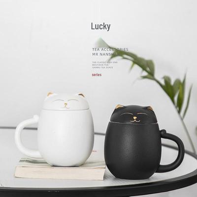 Lucky Cat Ceramic Infuser Mug with Lid - Creative Office Tea Cup Gift