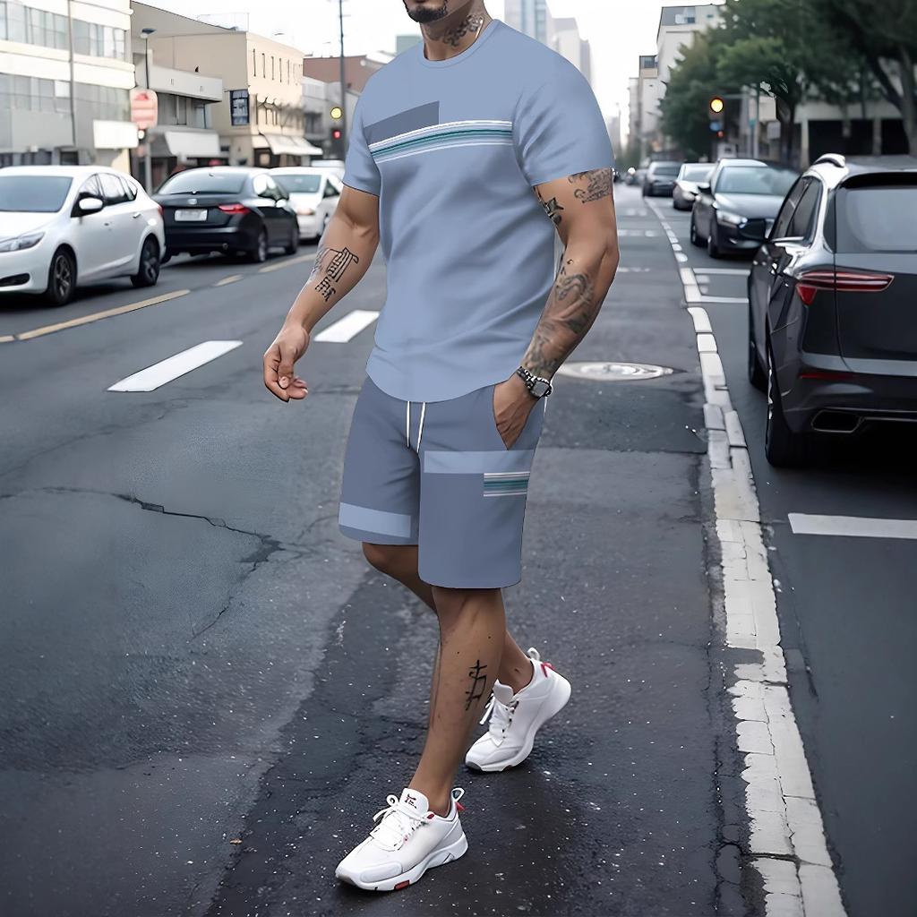 T-shirt da Uomo Manica Corta Pantaloncini Set Due Pezzi Stile Resort Moda Estate Stampa 3D