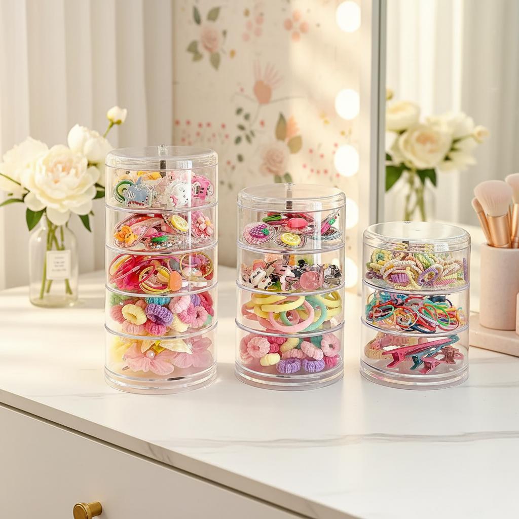 Acrylic Hair Accessories Organizer Box Elastic Hair Bands Hairpins Baby Headwear Storage Case Children's Jewelry Box
