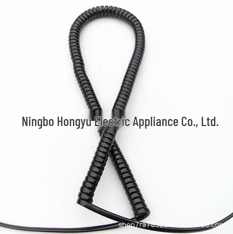 2-Core Black PU Flat Spring Cable with White Connector for Automotive Multi-functional Use