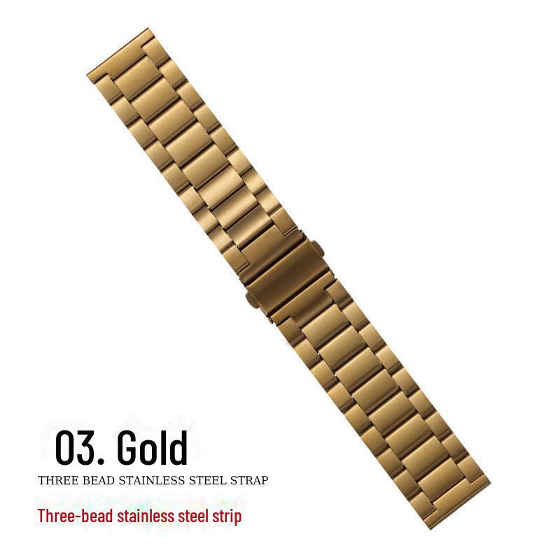 

Совместимый трехбусинный стальной ремешок для умных часов Apple Watch, iWatch, Samsung и Huawei. width of 20 mm золотой