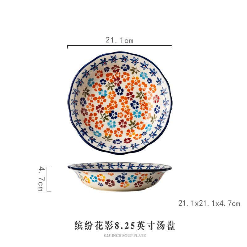 Hand painted plate Household ceramic plate Vegetable plate New deep plate Breakfast plate Fish plate Dumpling plate