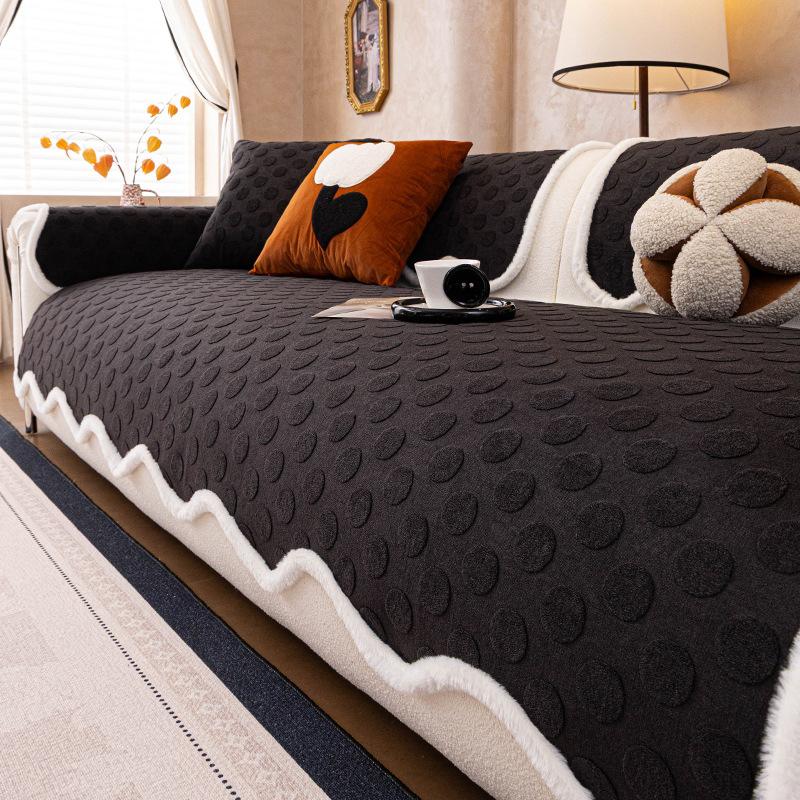 Plush Sofa Cushion French Autumn and Winter New Style Thick Cushion Premium Feeling Fixed Non Slip One-piece Cover Cloth Towel