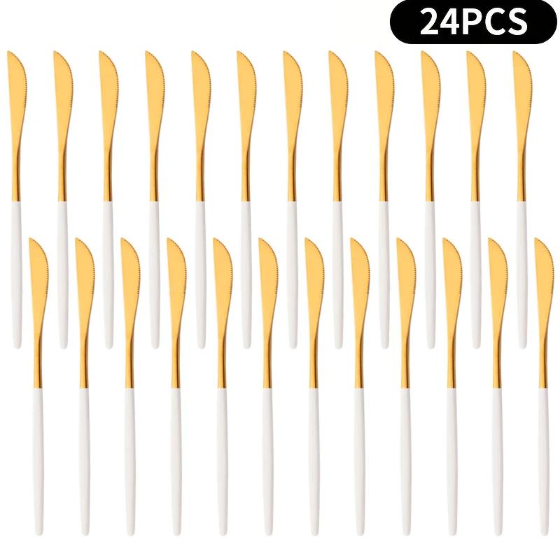 24Pcs/Set Mirror Black Dinner Knife Cutlery Set Table Knife Dinnerware Set Stainless Steel Tableware Home Kitchen Flatware