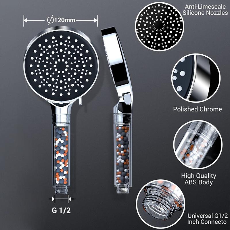 6 Modes Shower Head Handheld Powerful Flow with Beads Filter Pressure Boost Water Saving Shower Head