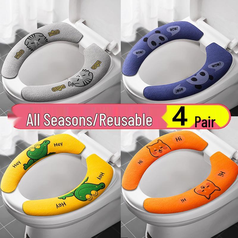 Four Seasons Cartoon Elektrostatische Toilettensitzkissenauflage - Warm, Dick, Selbstklebend, Universelle Passform