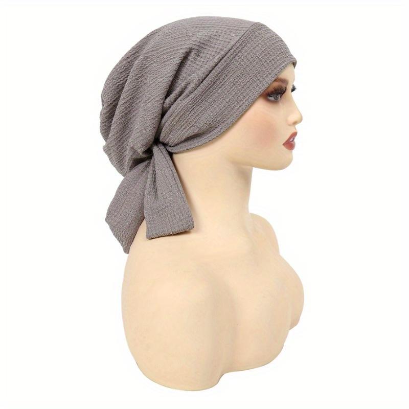 Women's Polyester Knit Beanie with Wave Pattern and Long Tail - Elastic Fit, No Feathers, Chemotherapy Headscarf Hat