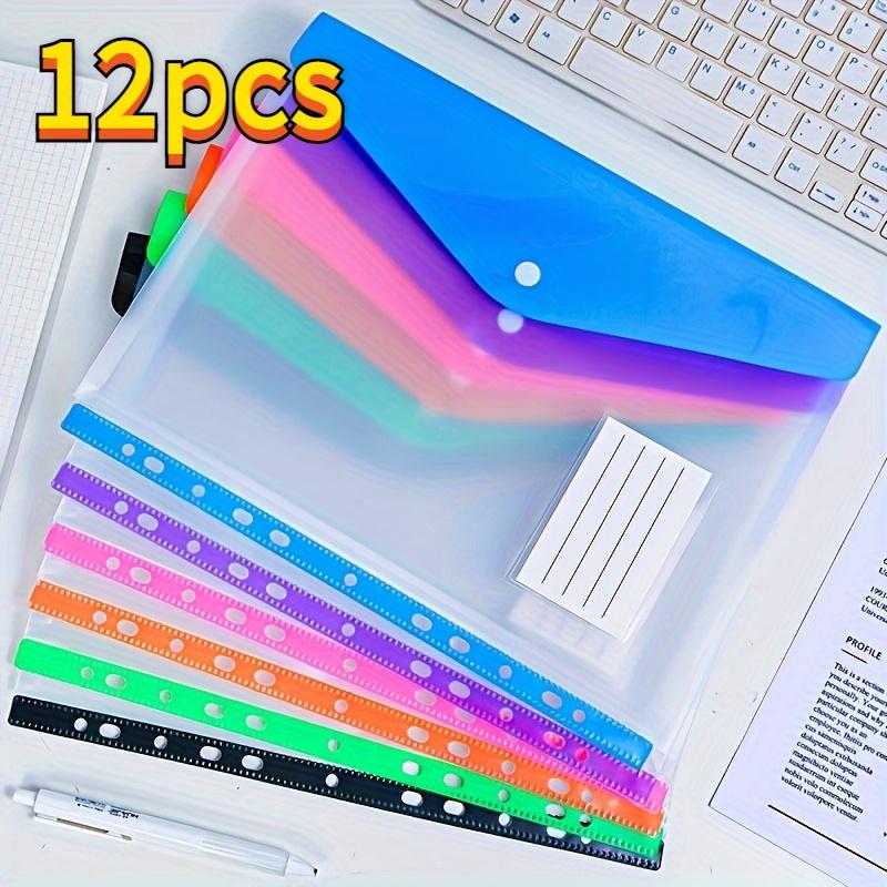 [Vibrant File Folders] 12-Pack A4 Expanding File Folders | Durable PP Plastic, Push-Button 11-Ring Binder Pockets, Vibrant Colors