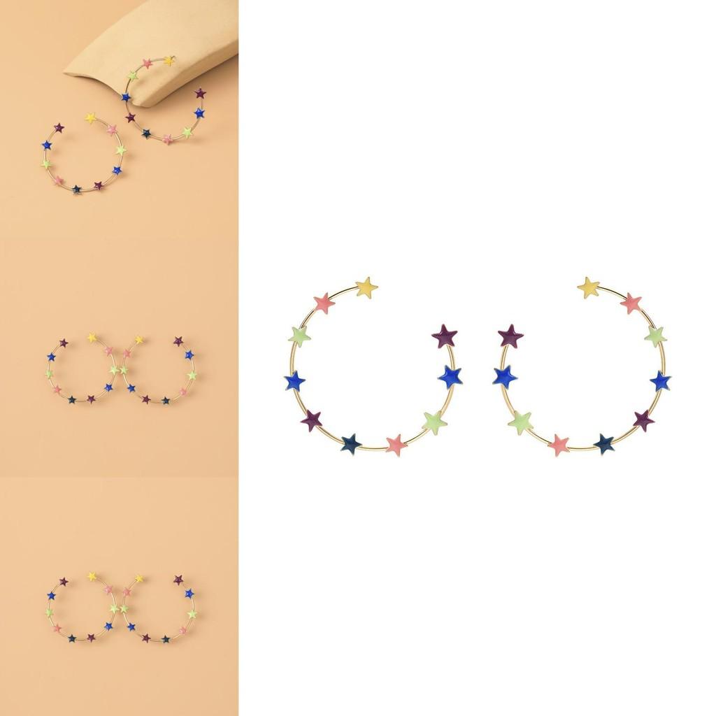 Colorful Star Hoop Earrings For Women Geometric Alloy Fashion Jewelry