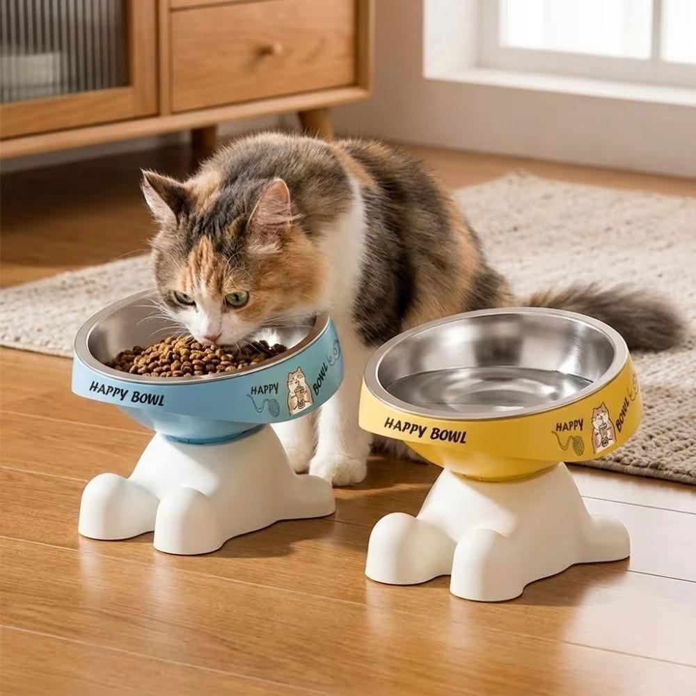 Stainless Steel Elevated Pet Feeding Bowl Paw-shaped Stand ABS Raised Pet Bowl Non-slip Detachable Structure Elevated Cat Bowl