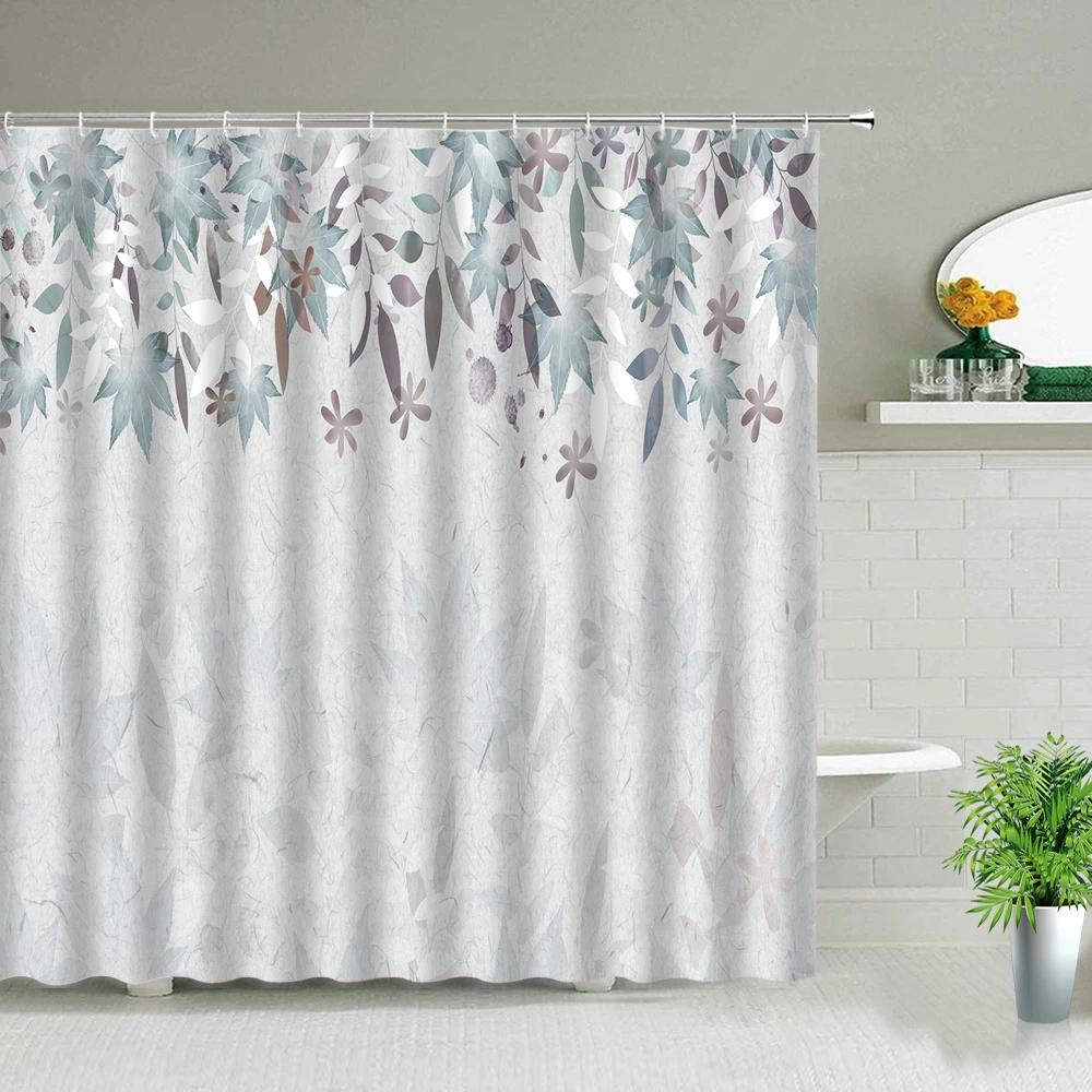 Green Leaves Printing Shower Curtain Tropical Plants Monstera Natural Scenery Bathroom Curtains With Hooks Bathtub Decor Screens