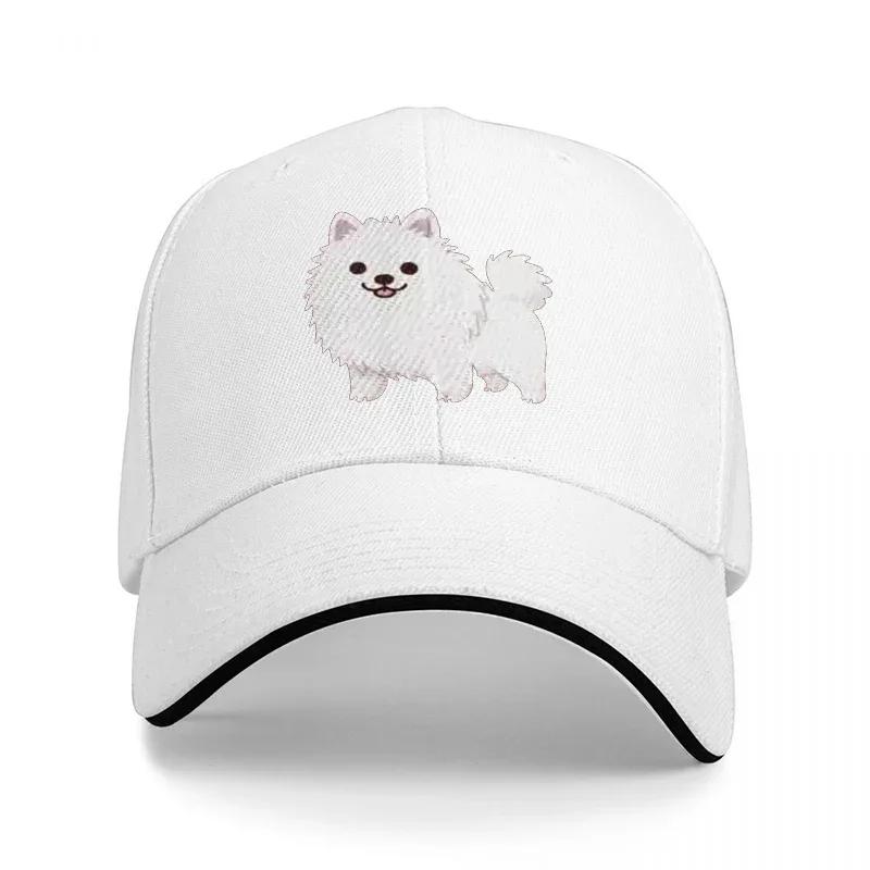 Pomeranian Dog Embroidered Black Baseball Cap with White Trim and Mesh Back Design for Pet Lovers and Fashion Enthusiasts
