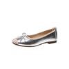 Fashion Silver/Gold Bowtie Ballet Shoes Woman 2025 Spring Flats Ladies Shallow Slip On Loafers Office Dress Moccasins Pig Toe Ballerinas