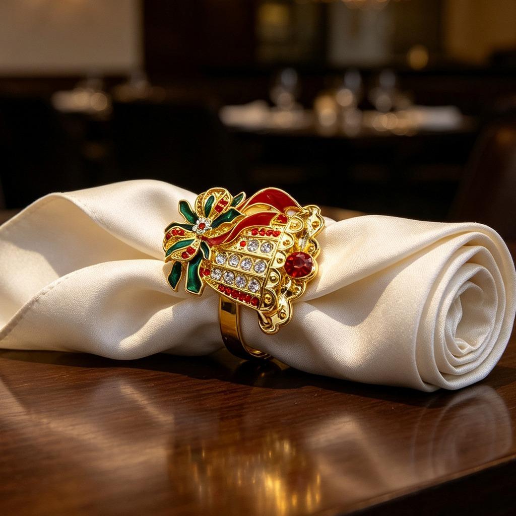 high-end Christmas Zinc Alloy Napkin Ring New Year Festive Candy Cane Bow Napkin Holder for Holiday Xmas Table Decoration