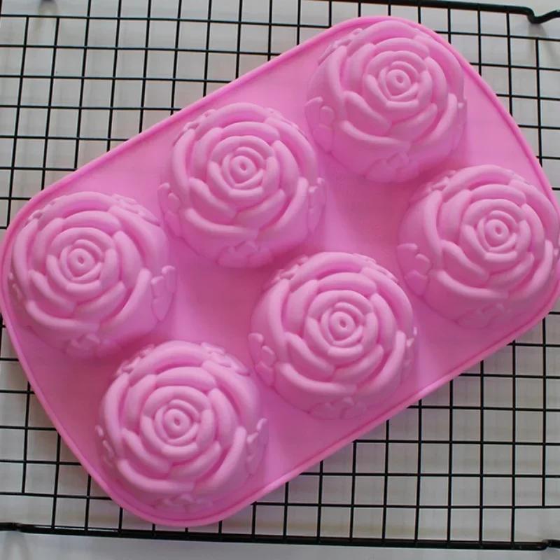 3D Cupcake, Flower Rose, Ice Cream, Chocolate, Soap, Muffin, Cake Silicone Molds with 6 Holes, Bakeware, Baking Cake Pan