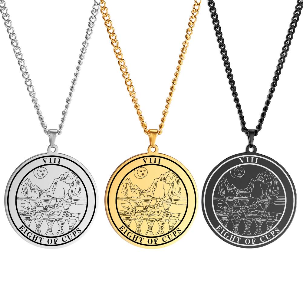 LIKGREAT Gold Color The Cups Tarot Necklace Men Stainless Steel Jewelry Minor Arcana Talisman Pendant Lucky Amulet Birthday Gift