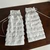 Aesthetic Elegant Tiered Ruffle Lace Leg Warmers for Women Mesh Leg Sleeves Covers Footless Socks with Ribbon Bowknot
