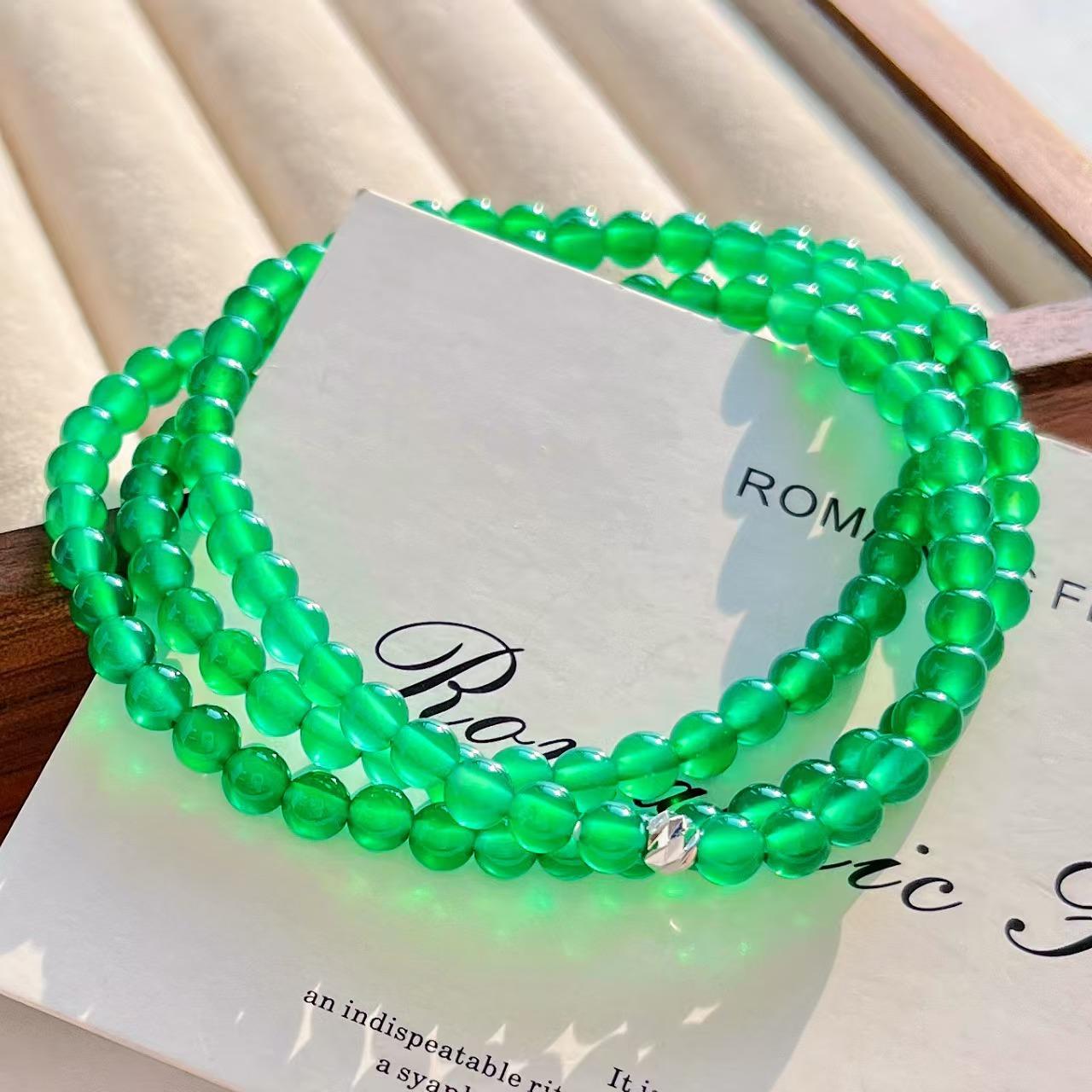 Vintage High-Quality Glass Body Emperor Green Natural Green Chalcedony Multi-Circle Lazy Bracelet Bracelet