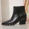Spring Autumn Designer Rivet Zipper Women Ankle Boot Fashion Pointed Toe Square Heels Elegant Ladies Shoes