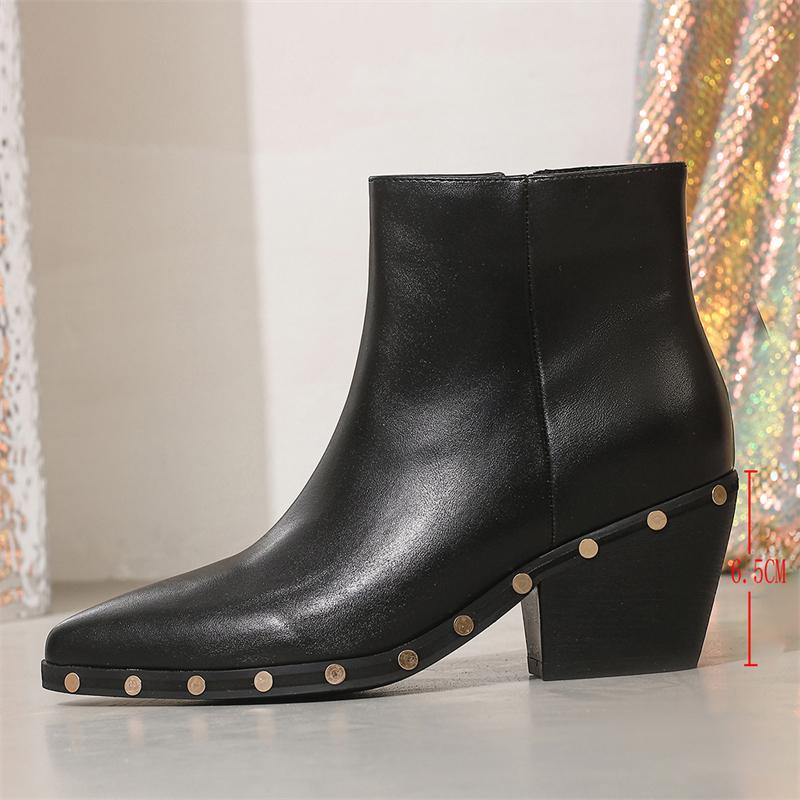 Spring Autumn Designer Rivet Zipper Women Ankle Boot Fashion Pointed Toe Square Heels Elegant Ladies Shoes