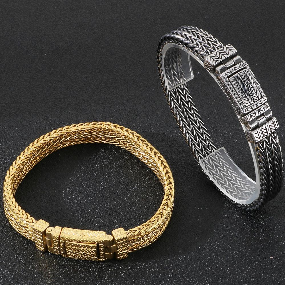 Retro Mannen Armband voor Mannen Gouden Kleur Roestvrij Staal 10MM Breedte Kielketting Heren Armbanden Om de Hand Pols Sieraden Accessoires
