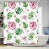 Green Leaf Pattern Shower Curtain White Pink Floral Print Shower Panels Decor Bath Shower Curtains for Home Bathroom Green Leave
