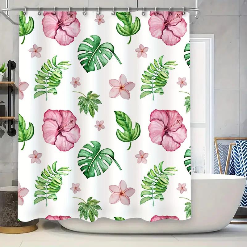 

Green Leaf Pattern Shower Curtain White Pink Floral Print Shower Panels Decor Bath Shower Curtains For Home Bathroom Green Leave W60H190(CM)-1 Pcs