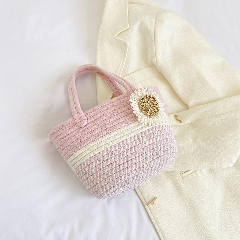 Chic Summer Woven Bucket Bag For Women In Bowknot Pink Gray And Khaki Stylish Colors