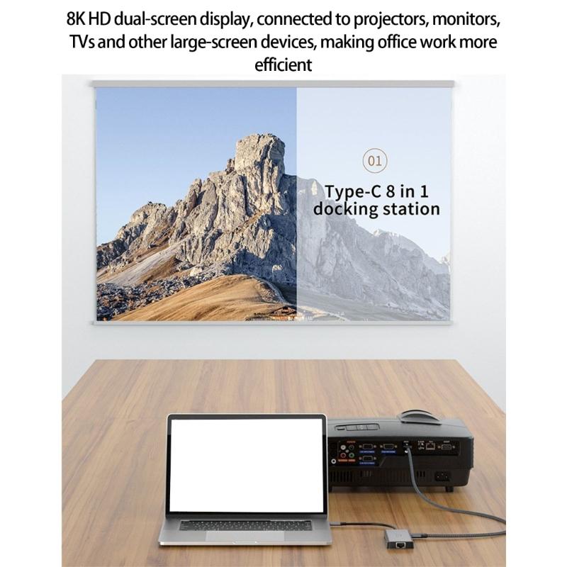 Fast Speed USB C Docking Station with HDTV 8K Support USB3.0 Port Gigabit Ethernet PD100W Fast Charging Card Reader