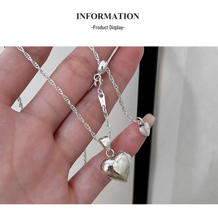S925 Sterling Silver Harajuku Heart Chain Necklace - Chic Early Autumn Sweater Chain