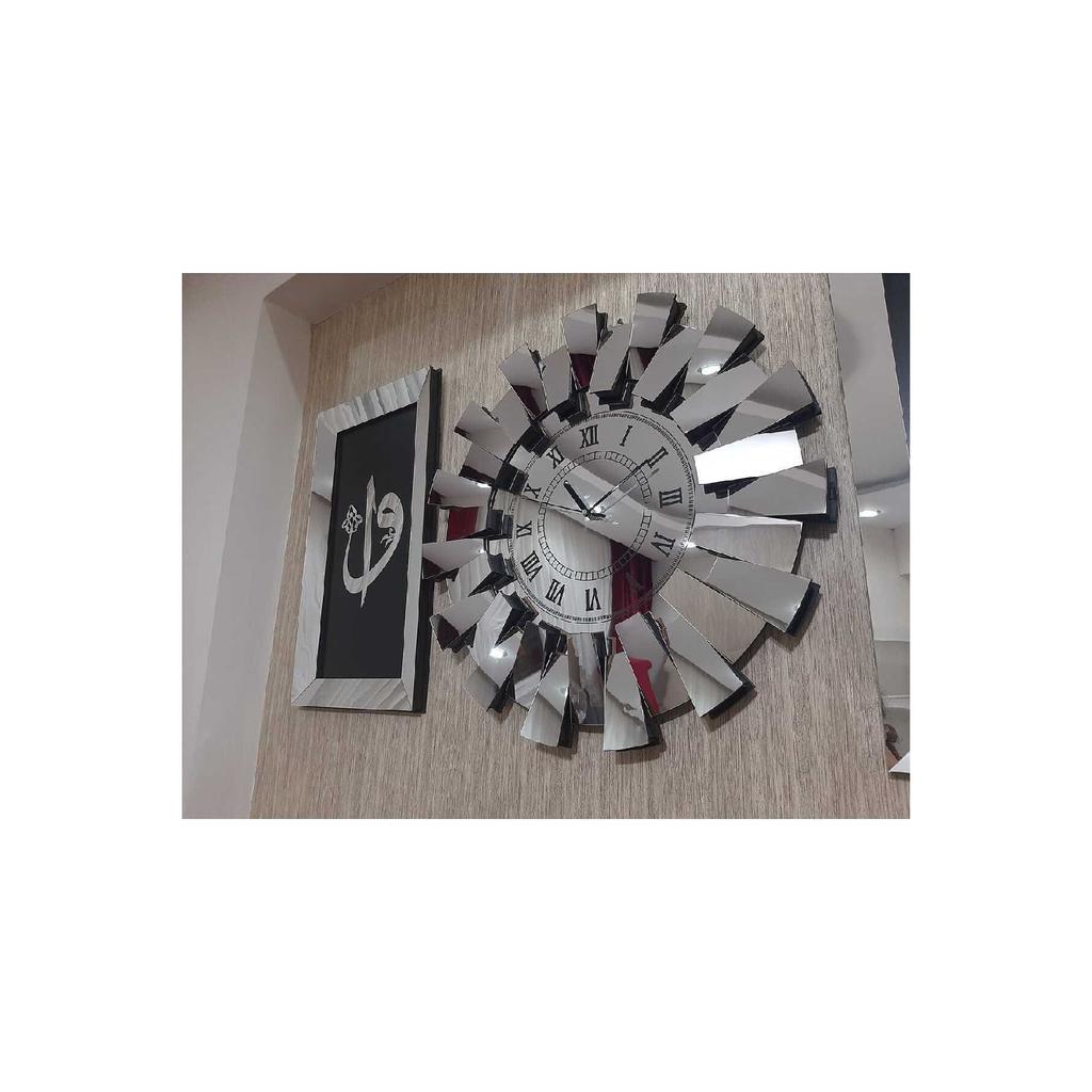 3-teilige Wanduhr mit römischen Ziffern, 3D-Klaviermodell, verspiegeltes Plexiglas, Silber, Elif Vav