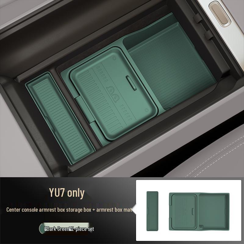 Dual-Layer Silicone Organizer with Mat for Yu7 Center Console Armrest Box