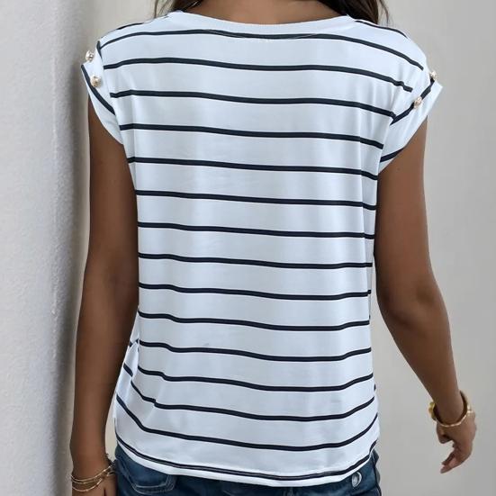 Tricou de damă, cu decolteu O, fără mâneci, tunică, topuri, cu dungi, cu imprimeu, cu vârste libere