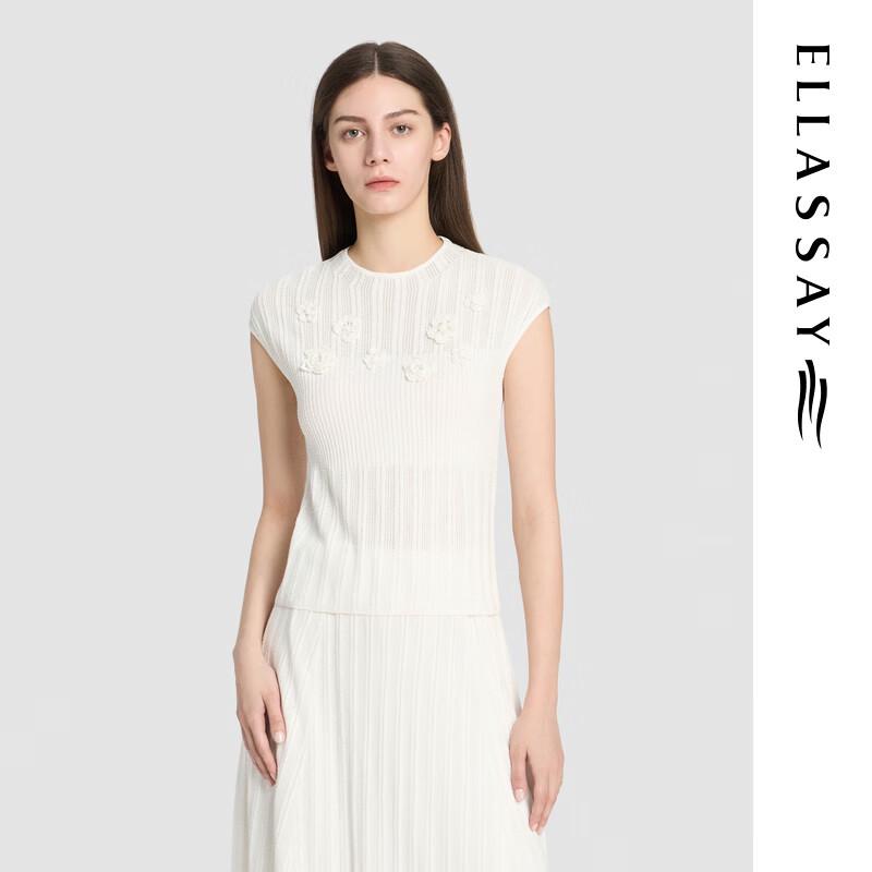ELLASSAY Women s 3D Crochet Knit Cap-Sleeve Top XS