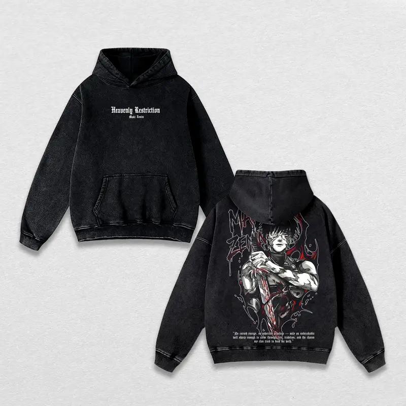 Fushiguro Megumi Mahoraga Grafikbekleidung Jujutsu Kaisen Anime Kapuzenpullover Herren Damen Vintage Gewaschene Hoodies Baumwolle Lockerer Pullover