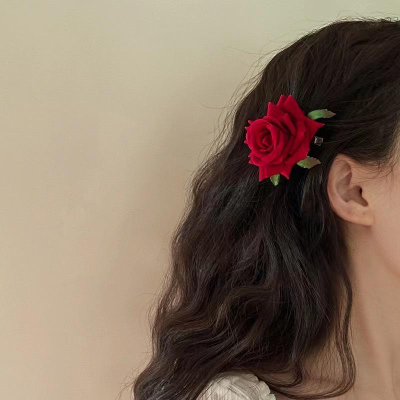 Wine Red Rose for Women, Elegant Floral Hair Accessory for Daily Wear and Parties