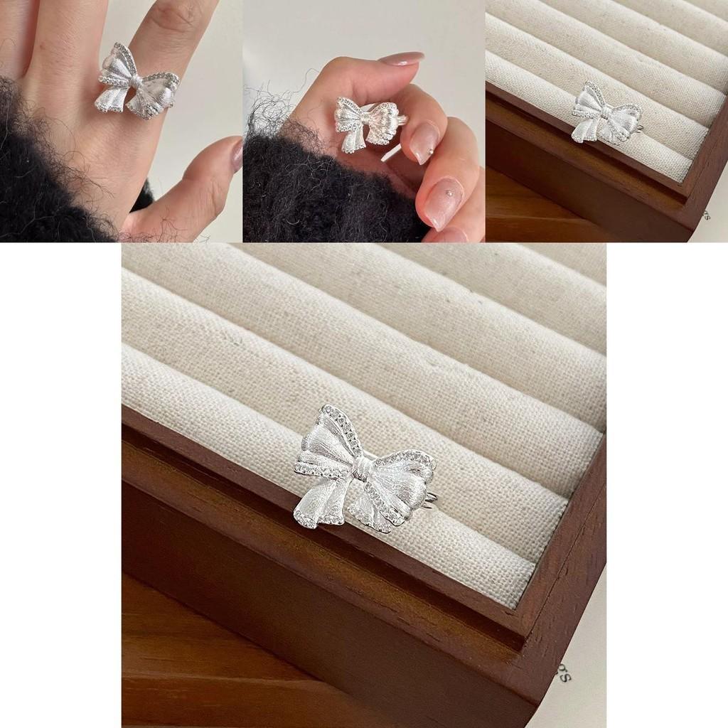 Exquisite Adjustable Copper Bowknot Ring With Dazzling Zircon For Women
