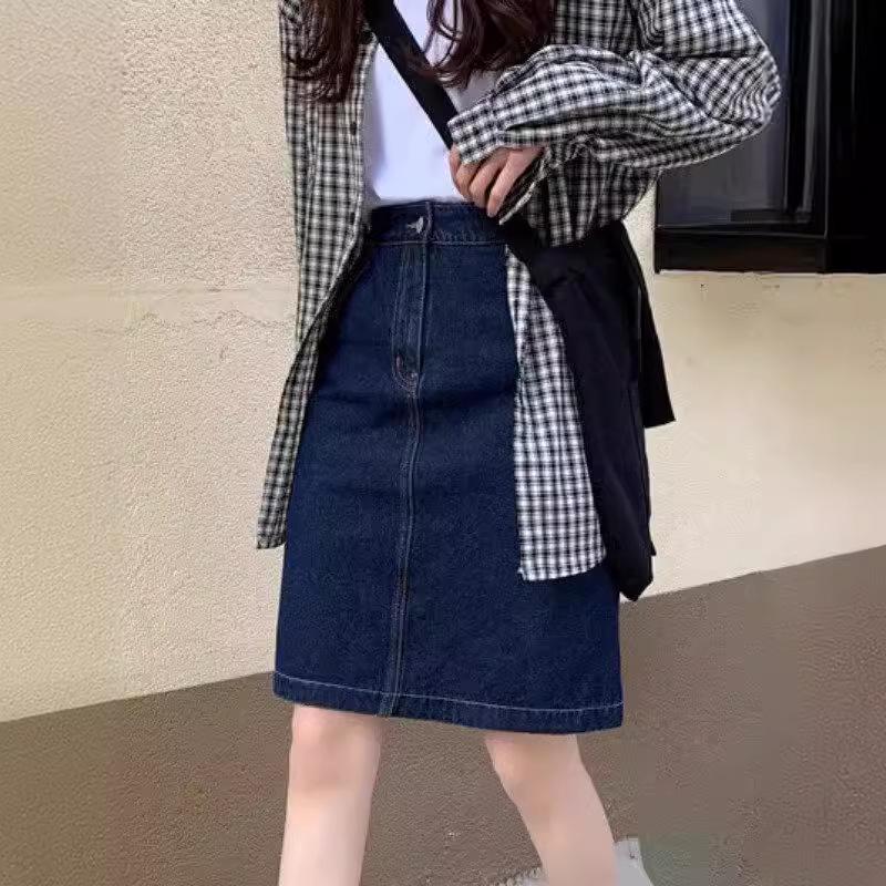 High-Waisted A-Line Denim Skirt: Women's Trendy 2024 Summer College Style