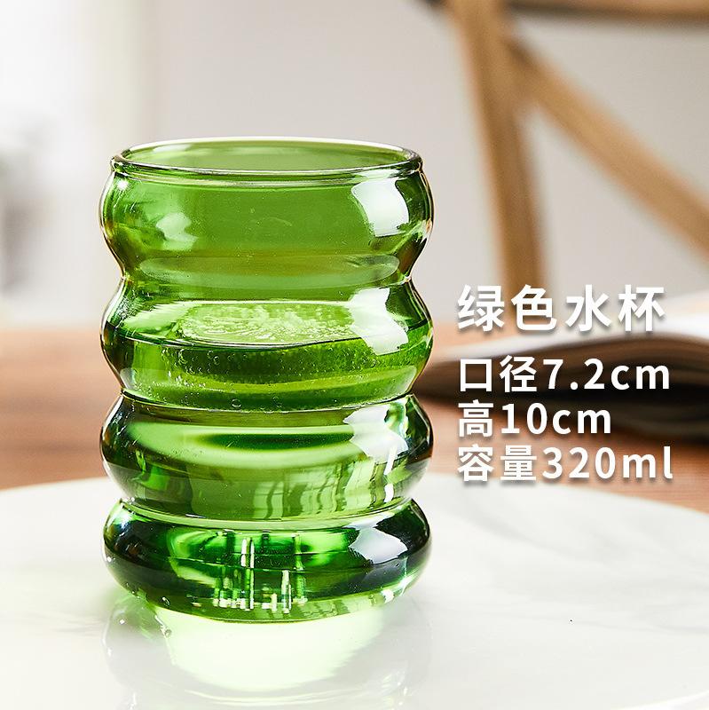 2PCS 320ml Creative Glass Cup Heat-resistant Tumbler Drinkware Tea Juice Milk Coffee Mug Camping Home Water Glasses Ripple Mug 320ml зелёный