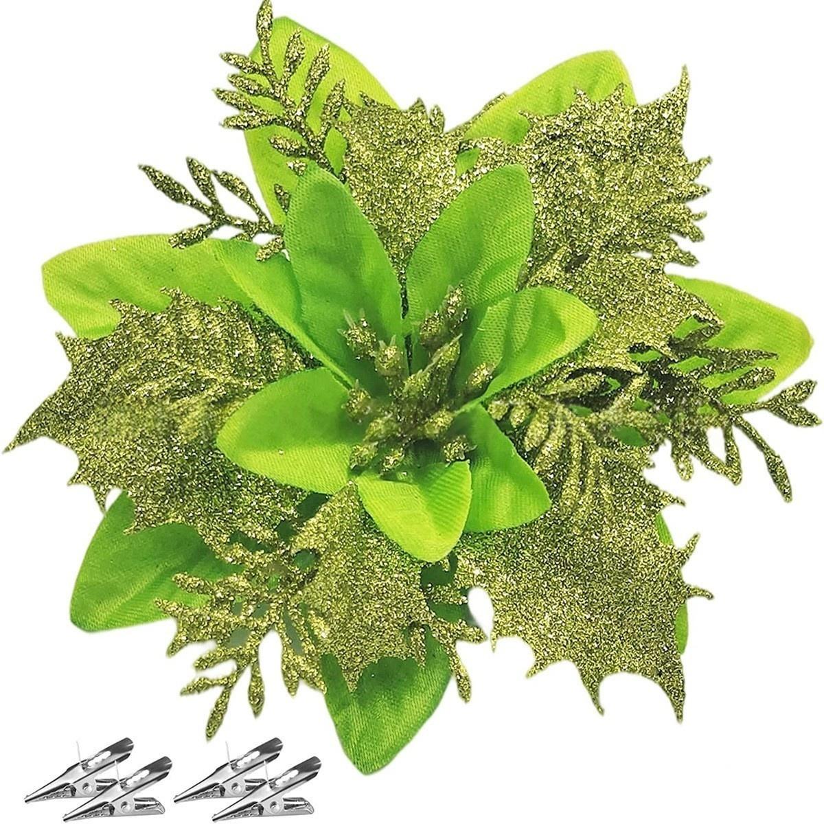 

14cm Glitter Artificial Christmas Flowers - 5/10pcs Ornaments for Xmas Tree Home New Year Decor 5 pcs