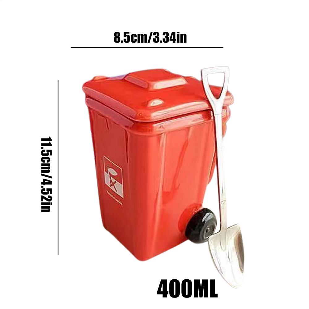 Creative Trash Can Shaped Coffee Mug Ceramic Mug Wheelie Trash Bin Ceramic Mug With Shovel-shaped Spoon Funny Birthday Gifts