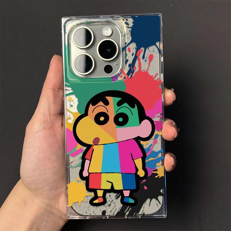 

Colorful Graffiti Crayon Shin chan for iPhone 16/15 Pro Phone Case 14 Square 13 Transparent 12 Soft iphone 11 ProMax