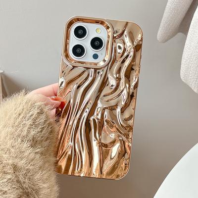 Goldene 3D-Wellen-Handyhülle für iPhone 17 16 15 14 13 12 11 Pro Max Galvanisiertes stoßfestes Silikon Cover