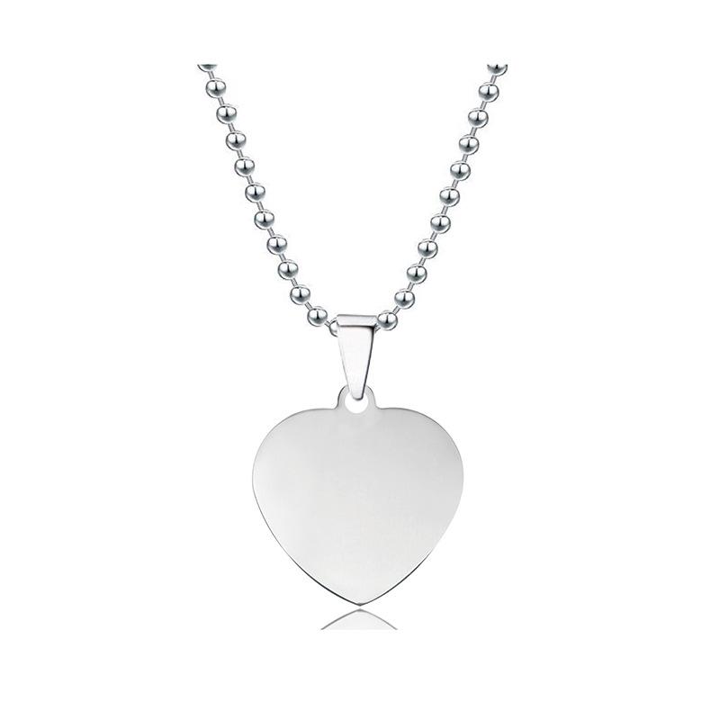 Stainless Steel Heart & Round Bead Chain Necklace with Engravable UV Color Printing